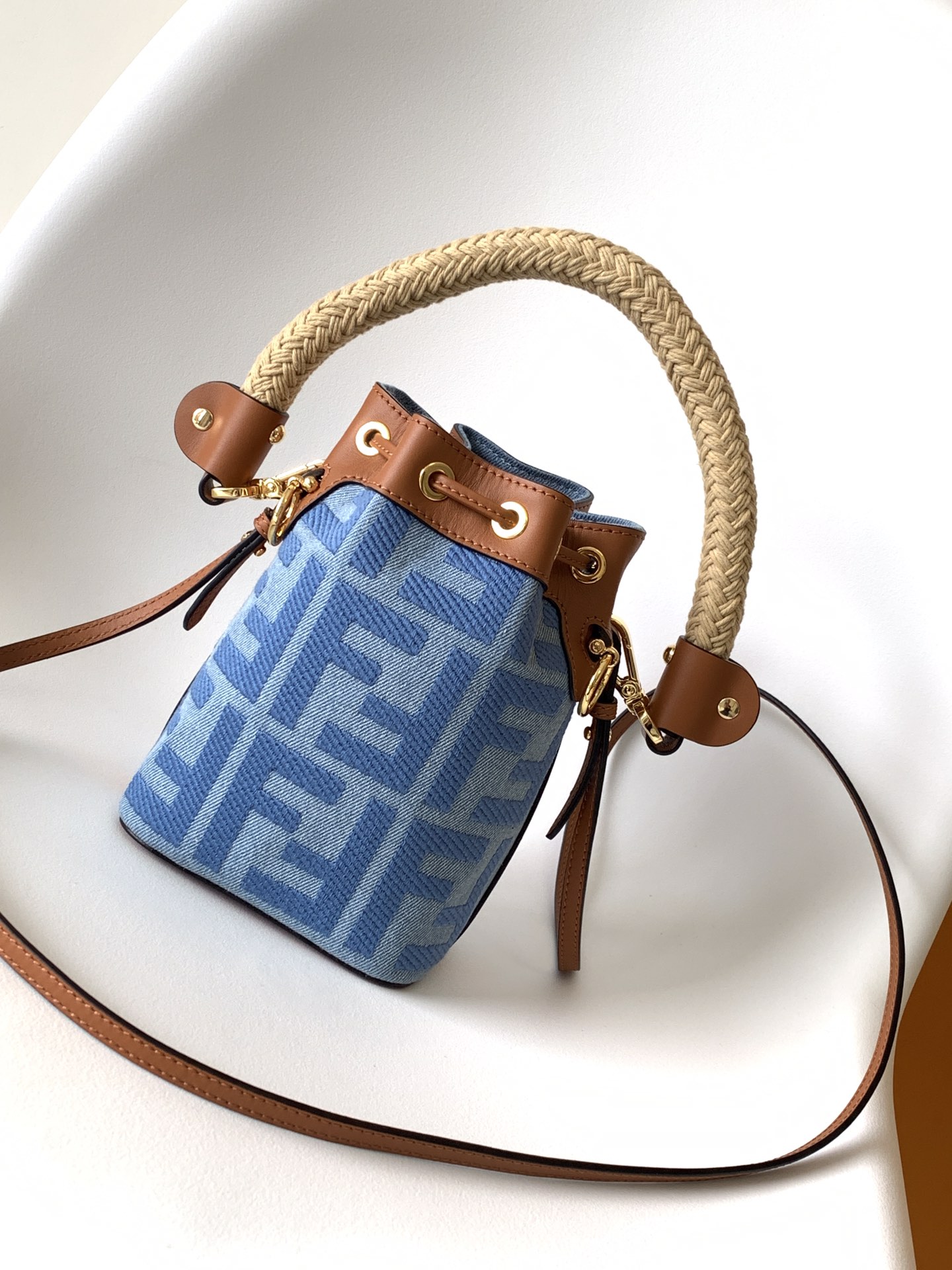 Fendi Mini Mon Tresor FF Fabric Shoulder Bag Blue